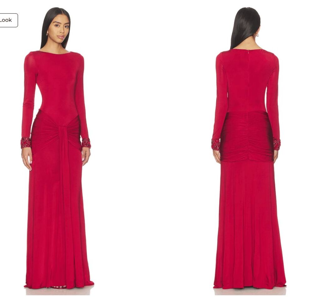 PatBO Intensity Jersey Long Sleeve Gown in Red Size Large $1200